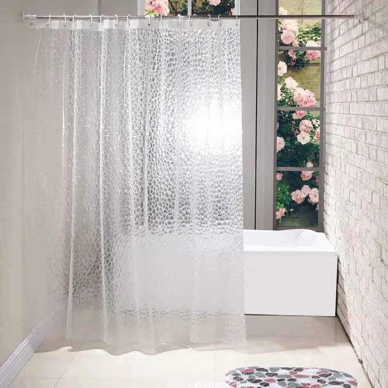 【 Water Light Glass 】 Translucent Water Cube Shower Curtain 3D Three-Dimensional Ice Crystal Texture Waterproof PEVA Material