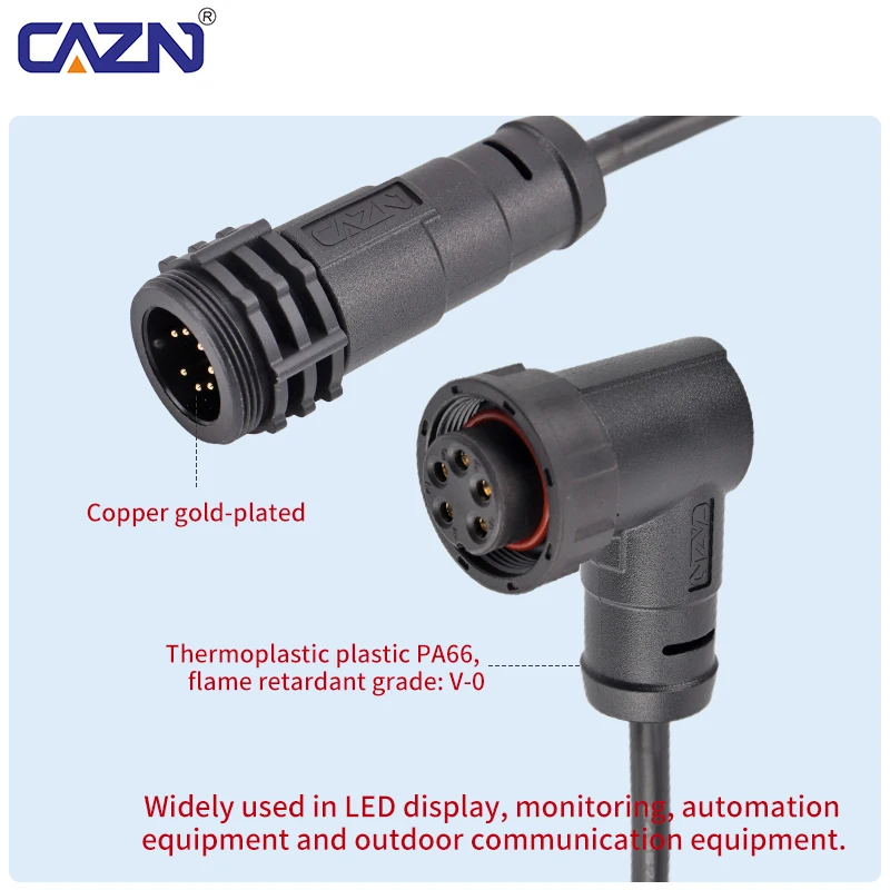 E13 Threaded Injection Molded Cable Plug Straight Right Angle 2-18 Pin Unshielded PVC 1M 2M 5M for Automation Equipment