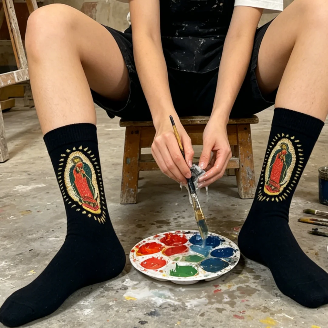 1 Paar Glitzer Portrait Fashion Street Herren-Socken mit mittlerer Wade – Detail 3
