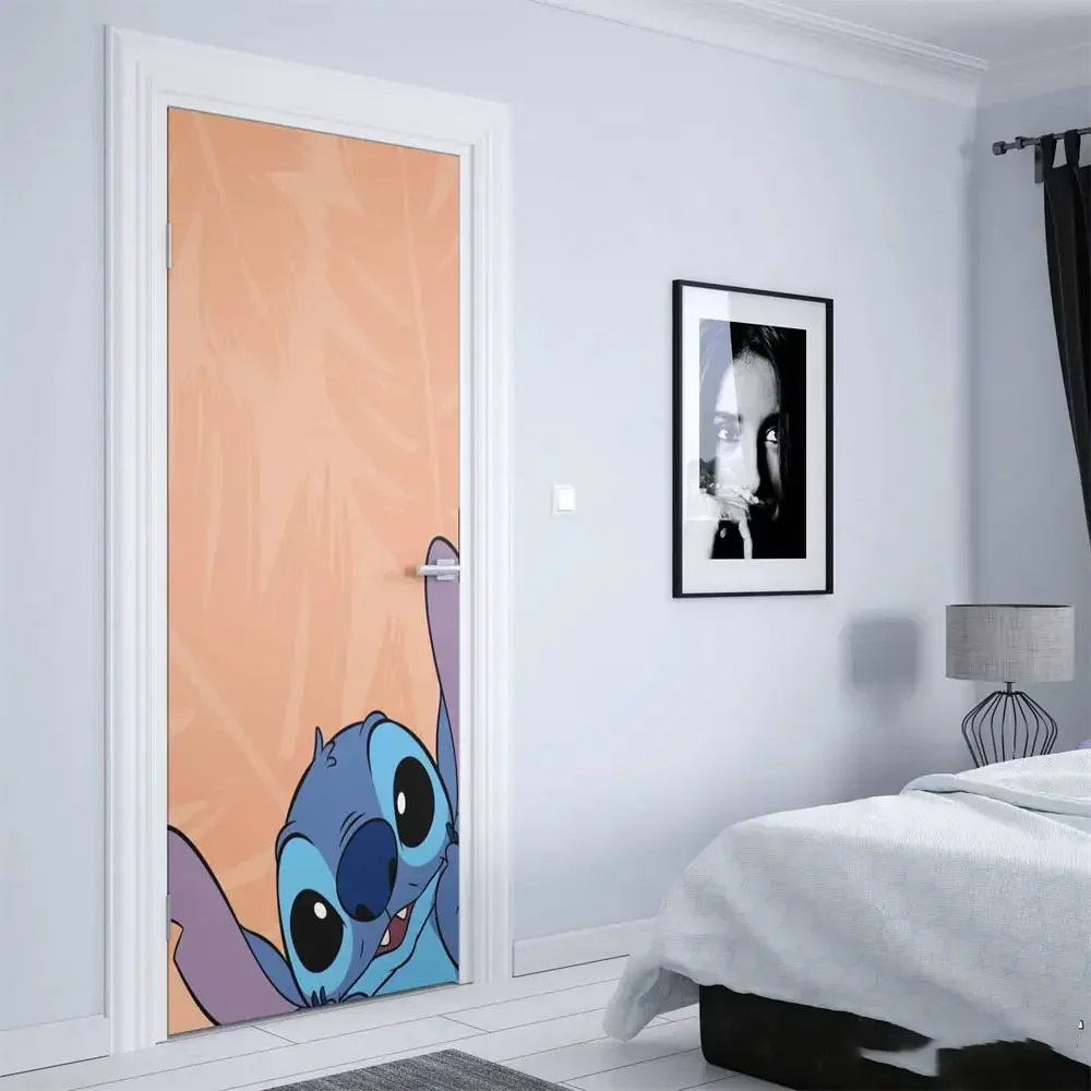 Kawaii Stich 3d Cartoon Door Sticker Graffiti Pop Door Elevator Children Bedroom Wall Art Home Decoration Aesthetic Wall Sticker