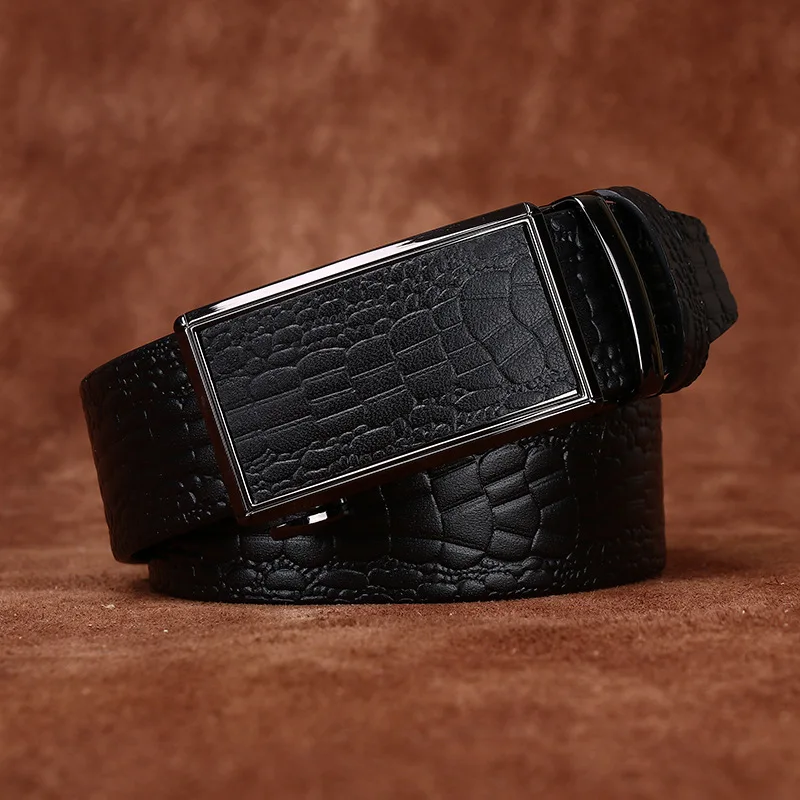 Genuine Leather Business Crocodile Embossed Belt for Men, First Layer Cowhide with Automatic Buckle