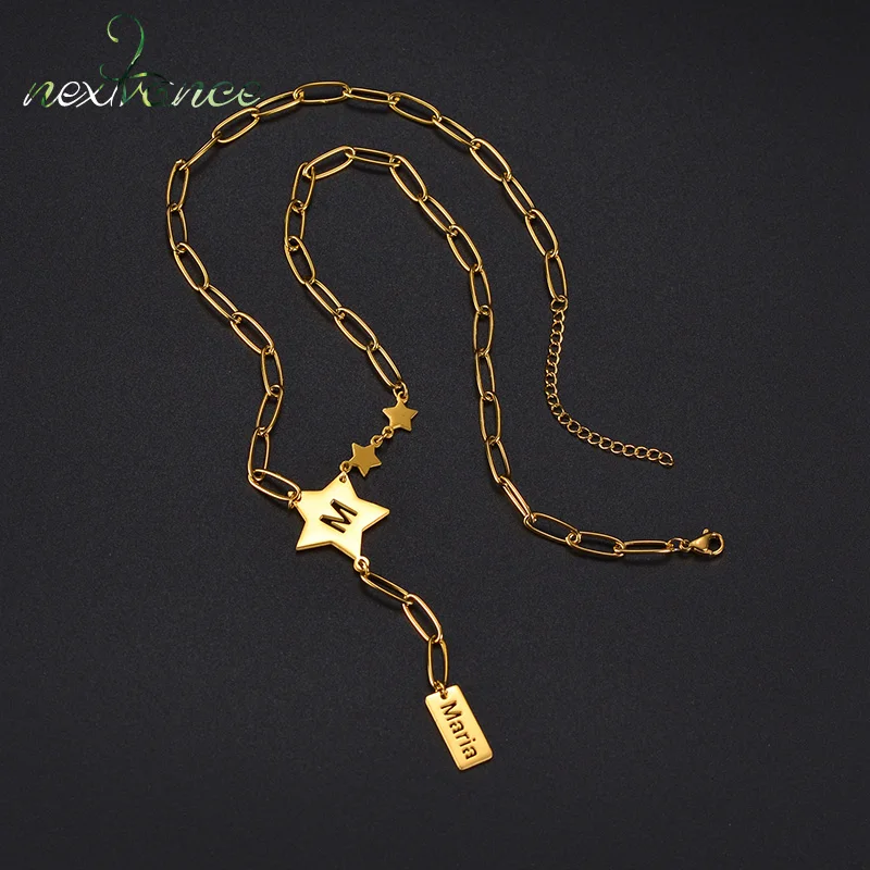 

Nextvance Custom Name Maria Necklace Star Pendant Personalized Stainless Steel Paperclip Link Chain For Women Jewelry Gifts