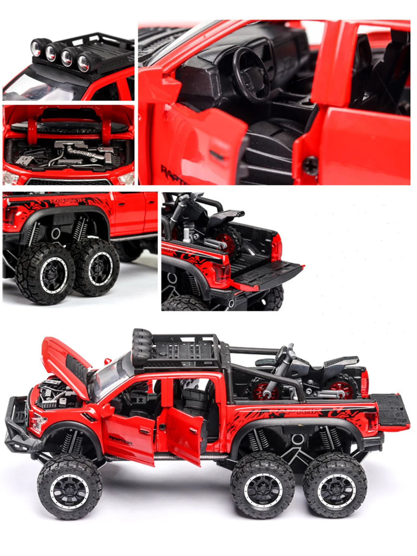 Modelo de camioneta de seis ruedas de aleación de zinc de simulación 1: 28, adorno estático, coche de regalo coleccionable de metal