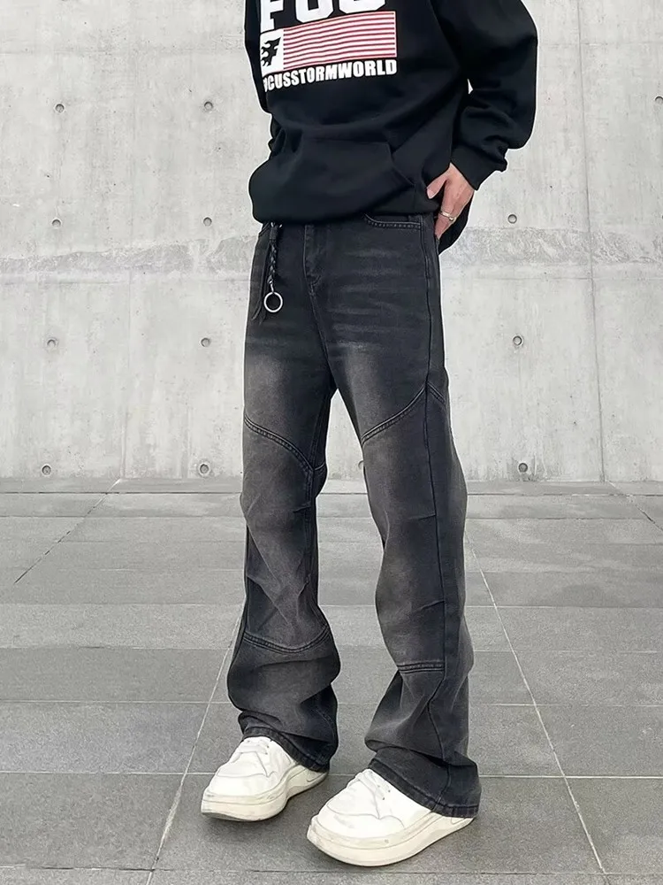 2024 Spodnie Y2K Fashion Vintage Black Pleated Stacked Baggy Jeans Pants For Men Clothes Straight Casual Luxury Long Trousers