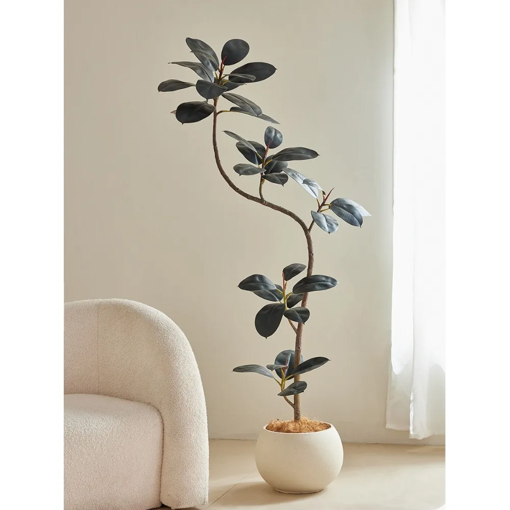 Black Diamond Rubber Tree Simulated Green Plants, High end Luxury Living Room Decoration, Large Floor to Floor, Silent Wind, Bio