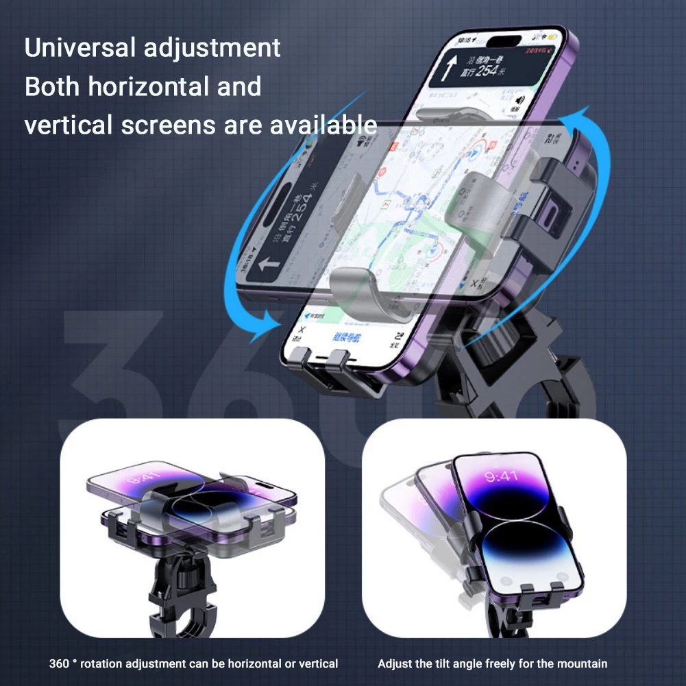 Motorcycle Phone Mount 360° Rotateable Phone Mount Universal Shock Absorption Phone Holder For 4.7 To 7.2 Inches Phones