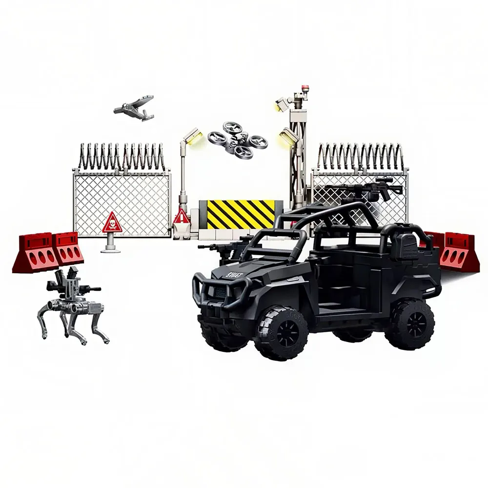 

Army Military Special Forces Police SWAT Soldiers Polaris Sentinel Armored Vehicle Building Blocks Bricks Toys For Children Gift