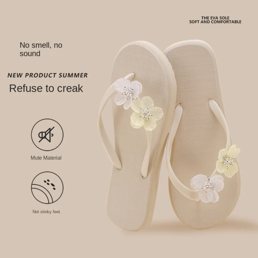 캐주얼 플라워 플립플롭 클립 토 안티 슬립 플랫폼 플립플롭 아우터웨어 슈즈 PVC 플랫 솔 슬리퍼 여름
