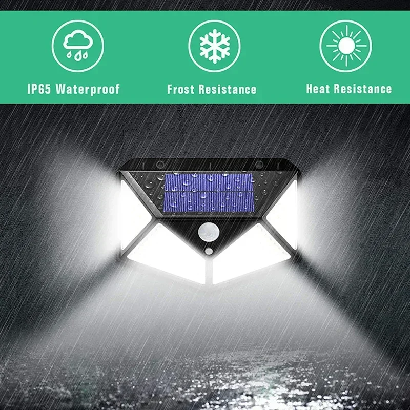 Fotografia 4: 100 led luzes de parede solares ao ar livre lâmpada solar à prova dwaterproof água sensor movimento alimentado luz solar lanterna rua para decoração jardim