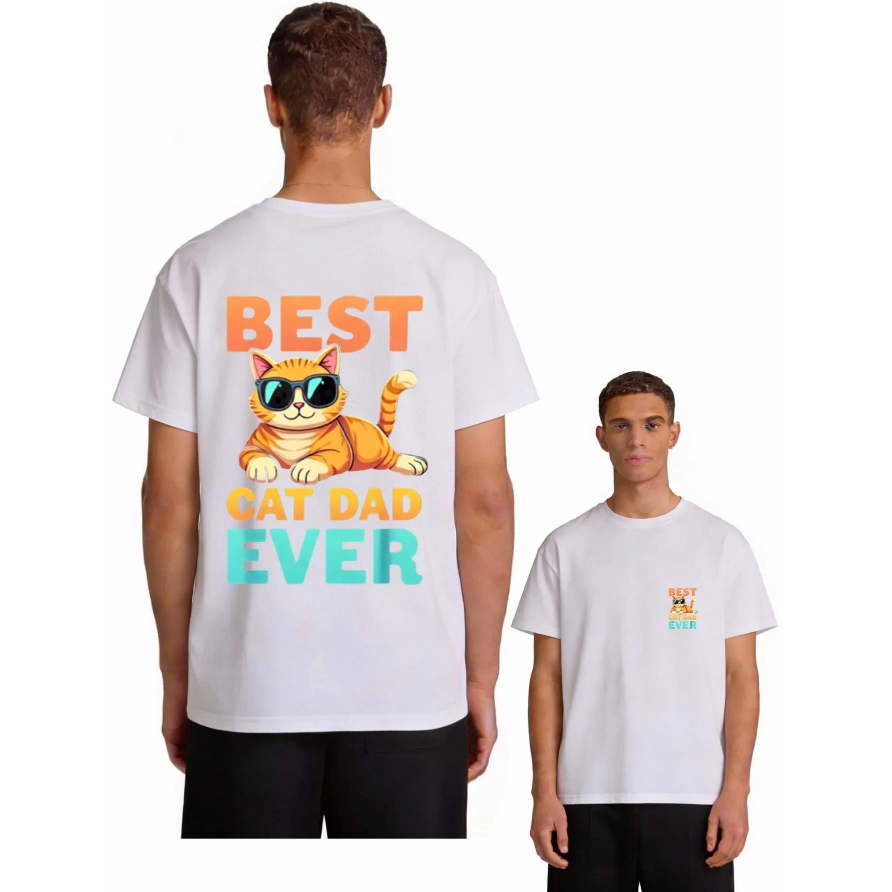 Funny Cat Dad Ever Graphic T-Shirt Men's Cool Summer Casual Short Sleeve Cotton Tee