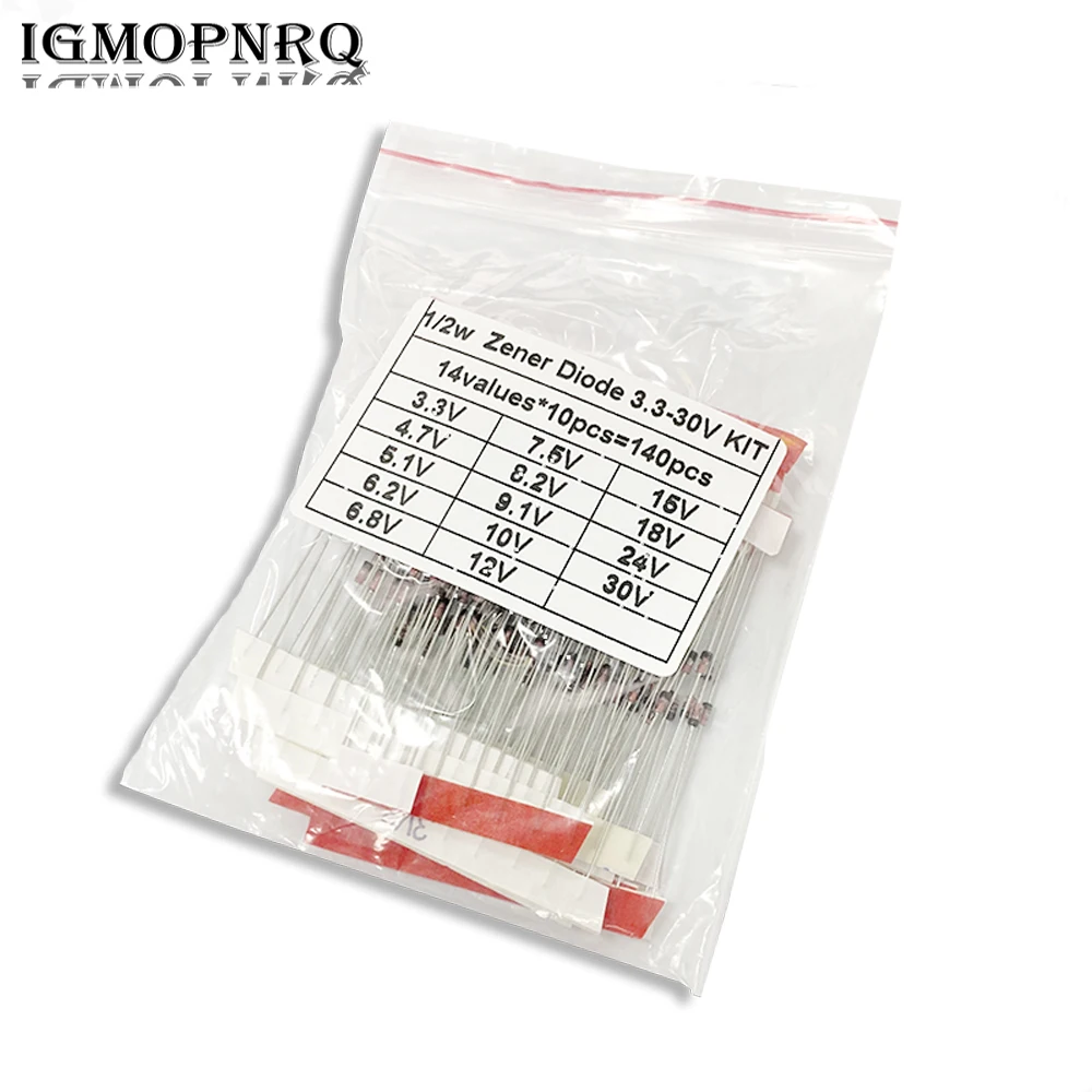 14values each 10PCS=140PCS 0.5W regulator 3.3v-30v 1/2w Zener Diode component Assorted kit 3V3 4V7 5V1 6V2 6V8 7V5 8V2 30V