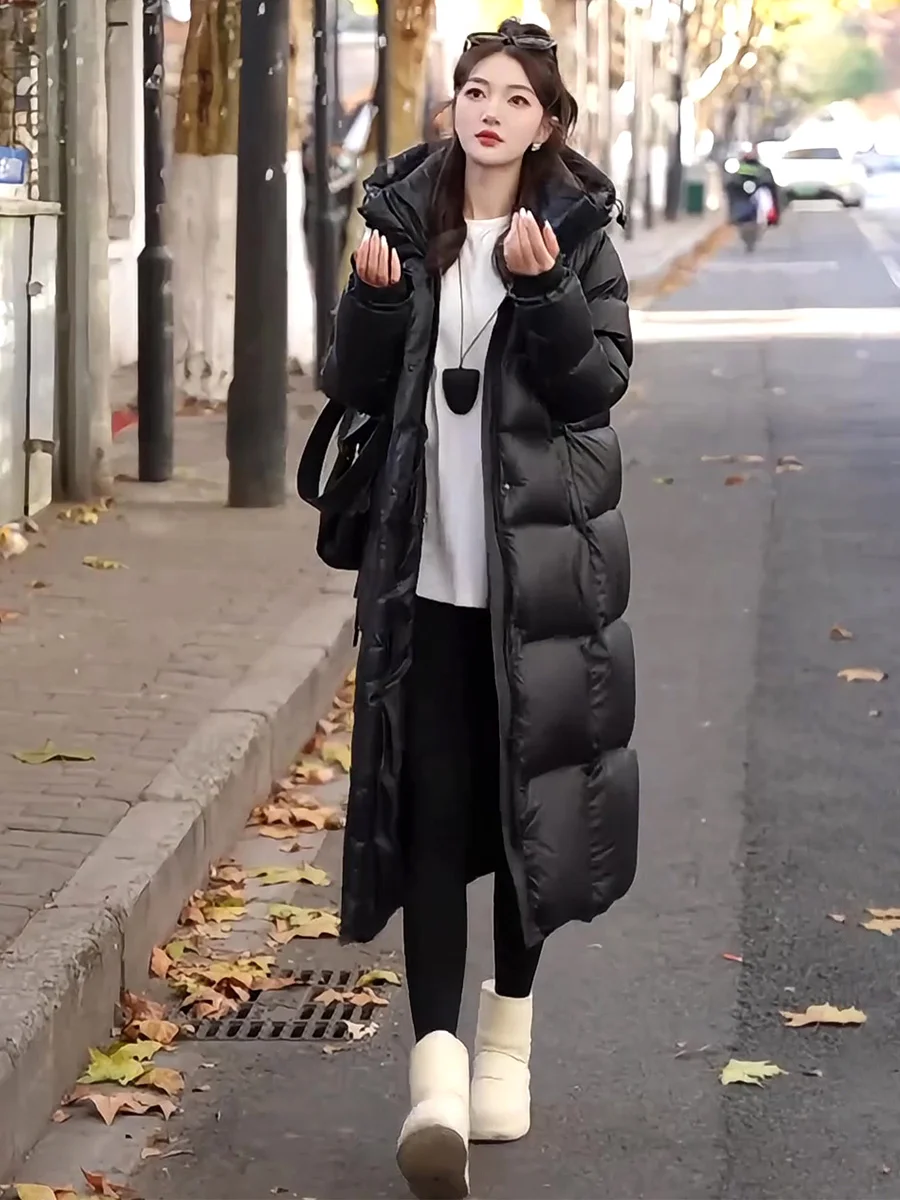 

Casual Sle Long Hooded Thiened Winter down Jaet Women's Knee-Length Coat Warm Ci Leisure Du down Coat Zipper Closure
