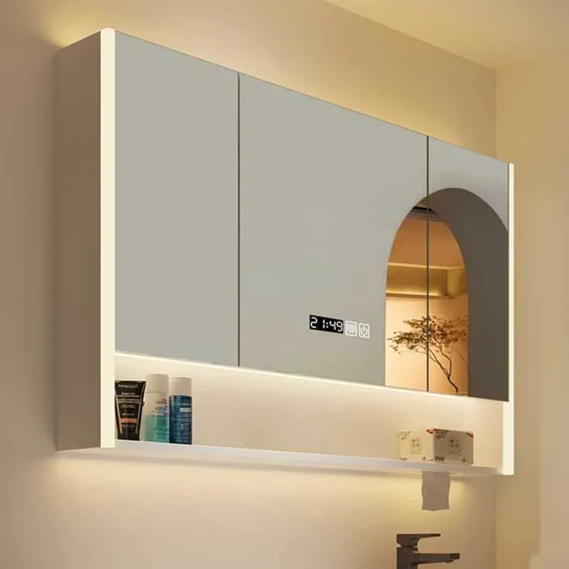 Smart Bathroom Cabinets Makeup Mirror Storage Cabinet LED Light Wall Mirror Cabinet with Time Digital Display Bathroom Furniture