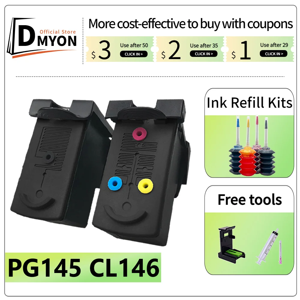 

PG145 CL146 PG-145 CL-146 Ink Cartridge pg145 cl146 Compatible for Canon PixmaMG2410 MG2510 IP2900 TS3110 MG2910 MG3010 printers