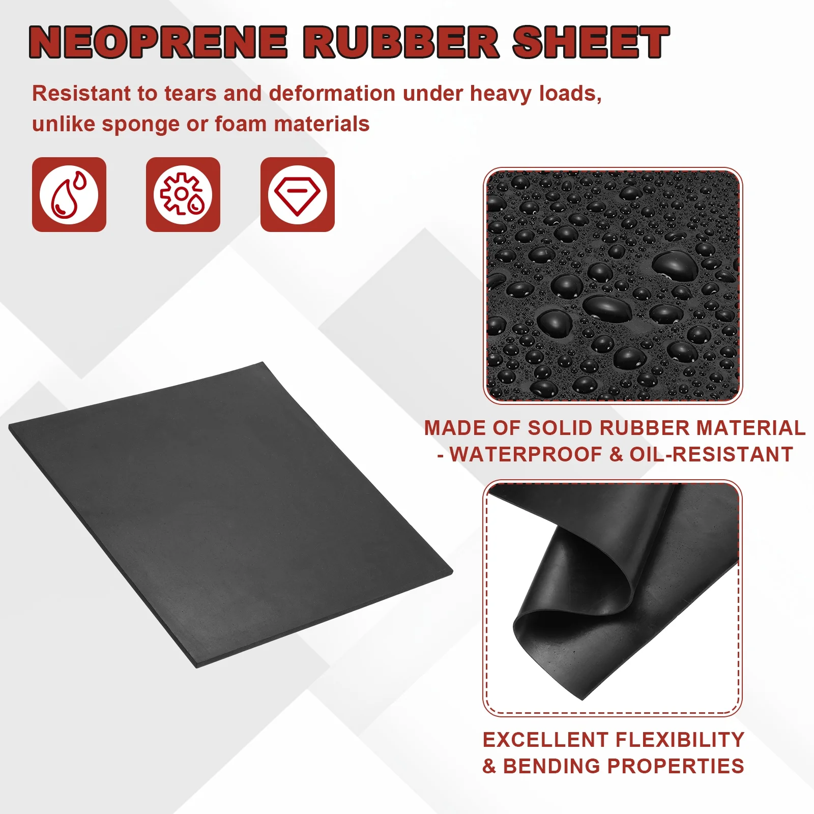 Neoprene Rubber Sheet 30.48/22.86/20.32cm Solid Rubber Strip Roll Pad Insulation for DIY Gasket Sealing Padding Reduce Vibration - view 5