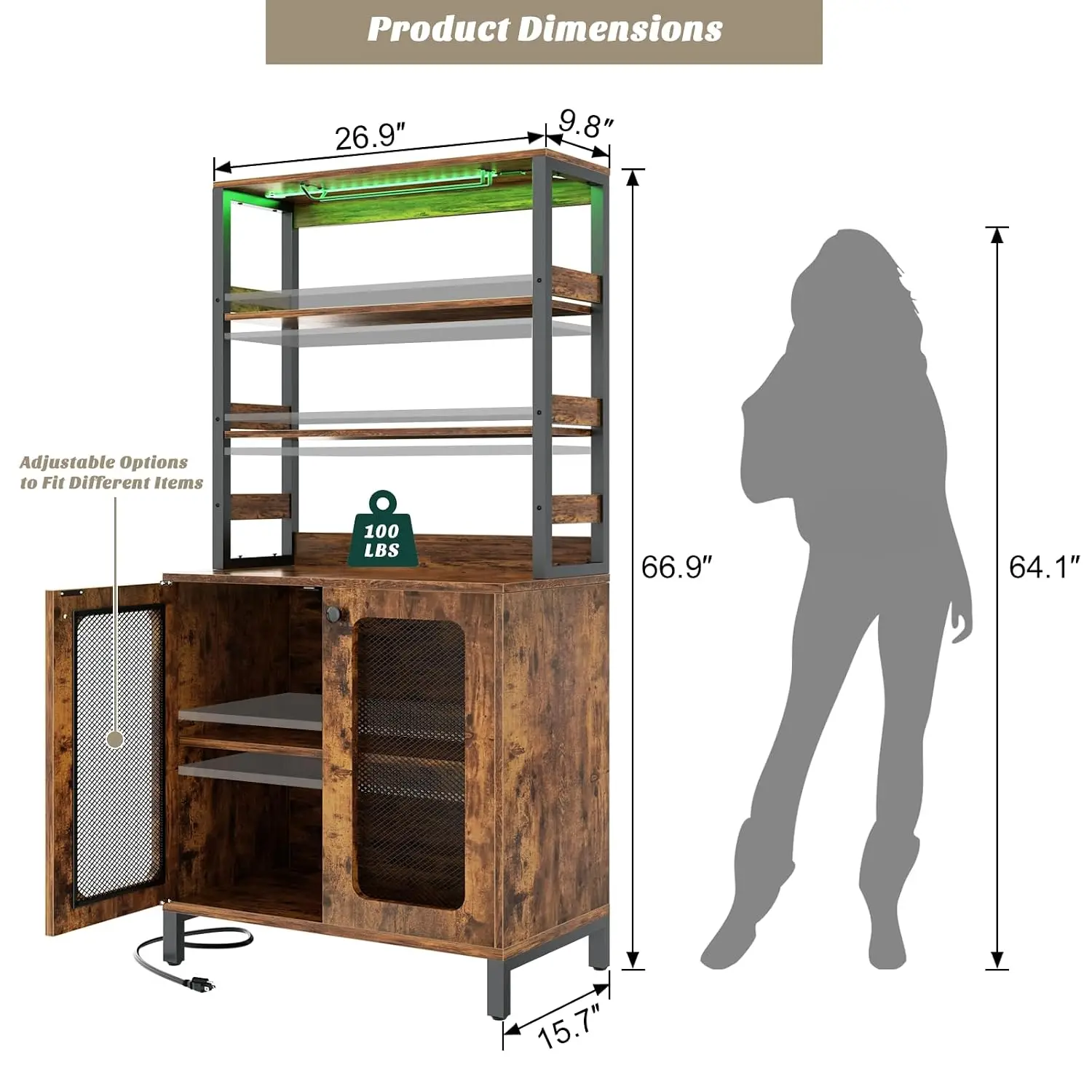 Bar Cabinet with Power Outlets, 67