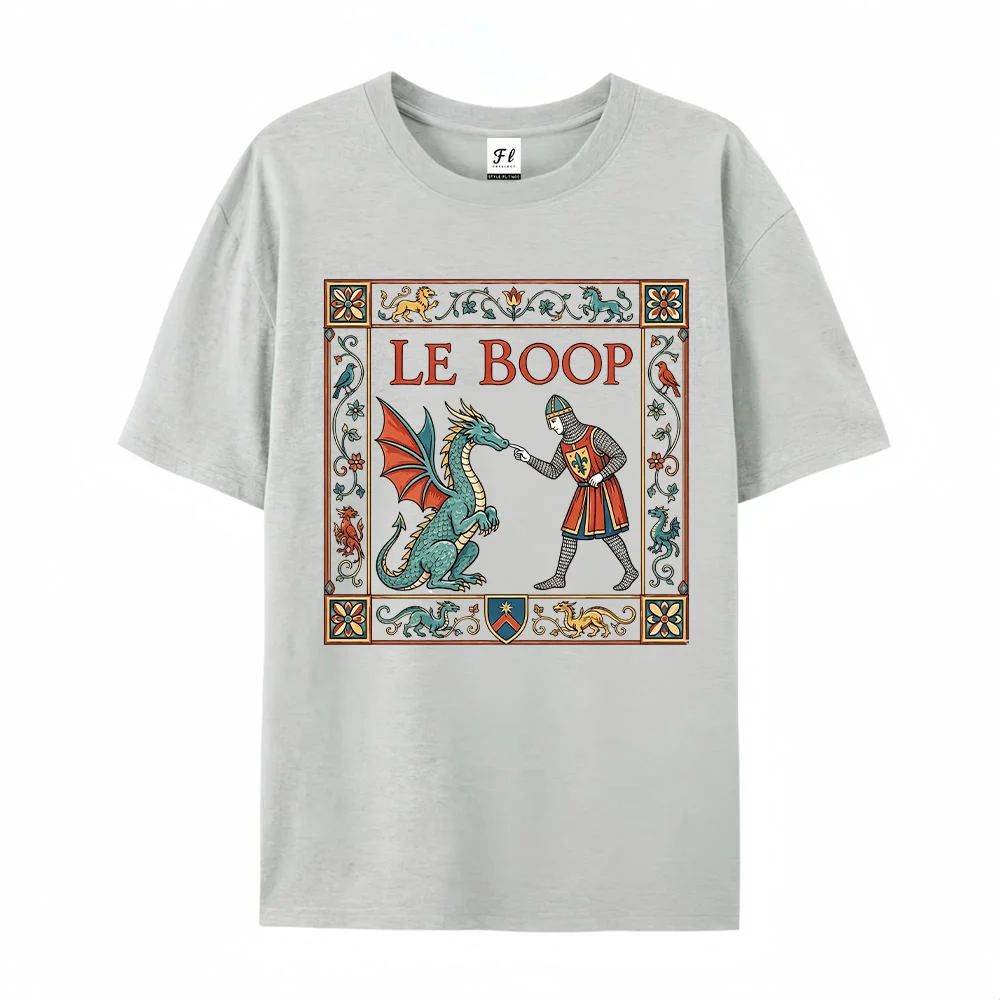 Women T Shirt Le Boop Dragon Knight Letter Graphic Print Summer Short Sleeve Casual Crewneck Harajuku Fashion Loose Top Clothes