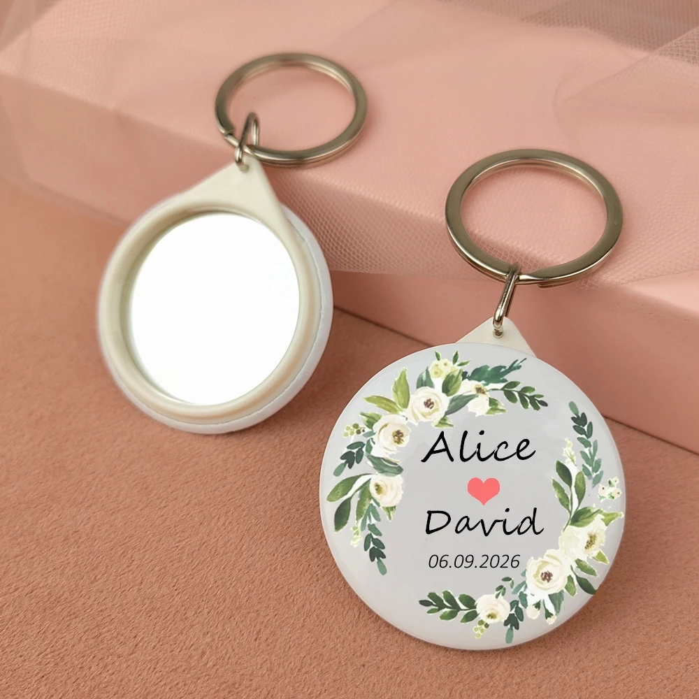 Wedding Gift For Guests Key Ring Mirror Personalized Name Souvenir For Baby Shower Bridal Shower Gender Reveal Party Decorations