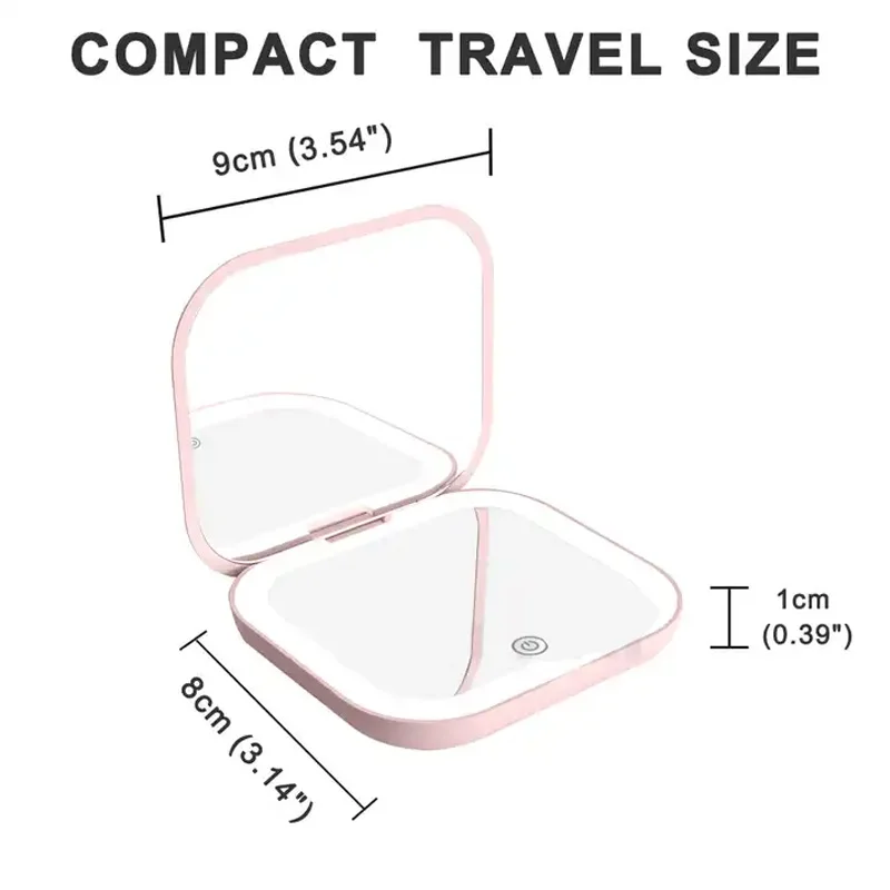 Compact Mini Gift Vanity Folding Cosmetic Mirror with Lights Portable Hand Held Small Pocket Travel Makeup Mirror 2X magnifying