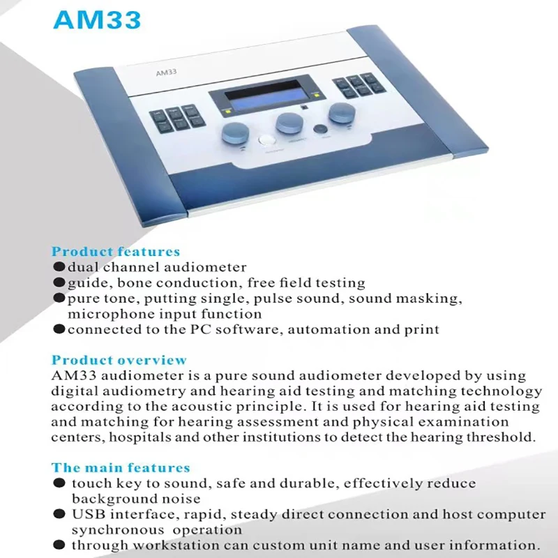 Audiometer AM33 Portable Diagnostic Audiometer Bone Conductor For Hearing Center Clinical Hearing Test Unit AM 33 Audiometer