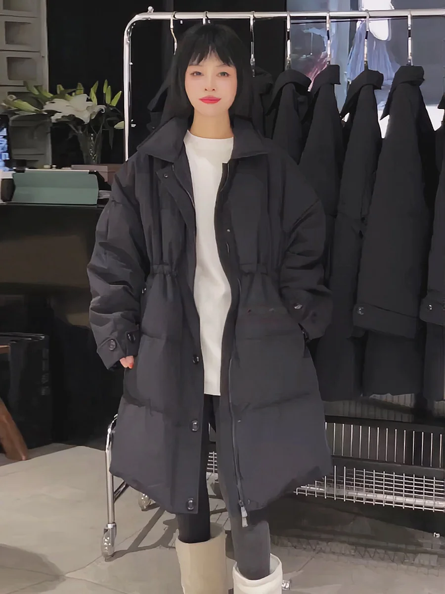 

Ele Long White Du down Jaet Women's Winter Coat Sli Stand Collar Oversize Fit Polyester Fiber Korean Sle Commute