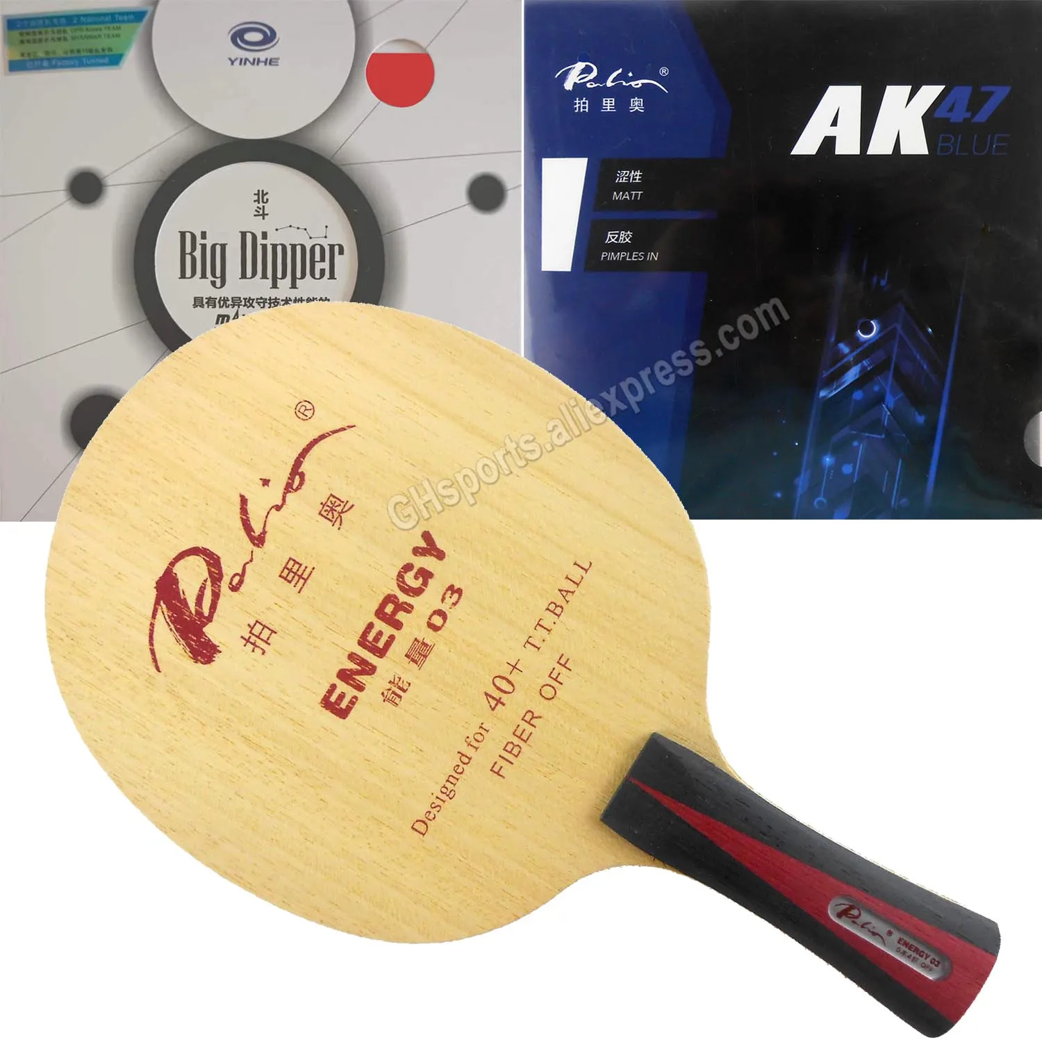 

Pro Combo Racket Palio Energy 03 blade with Yinhe Big Dipper and Palio AK47 blue Matt Ping Pong Rubber With Sponge