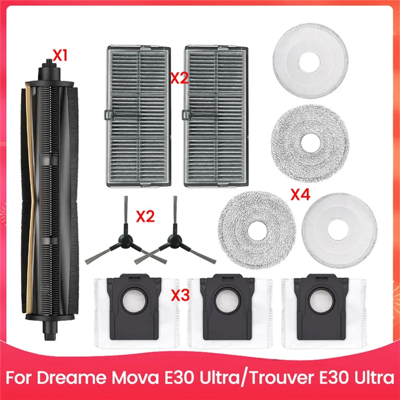 

A08I 12PCS Brush Filter Dust Bag Mop Cloth Kit For Dreame Mova E30 Ultra Trouver E30 Ultra Vacuum Cleaner Replacement Parts