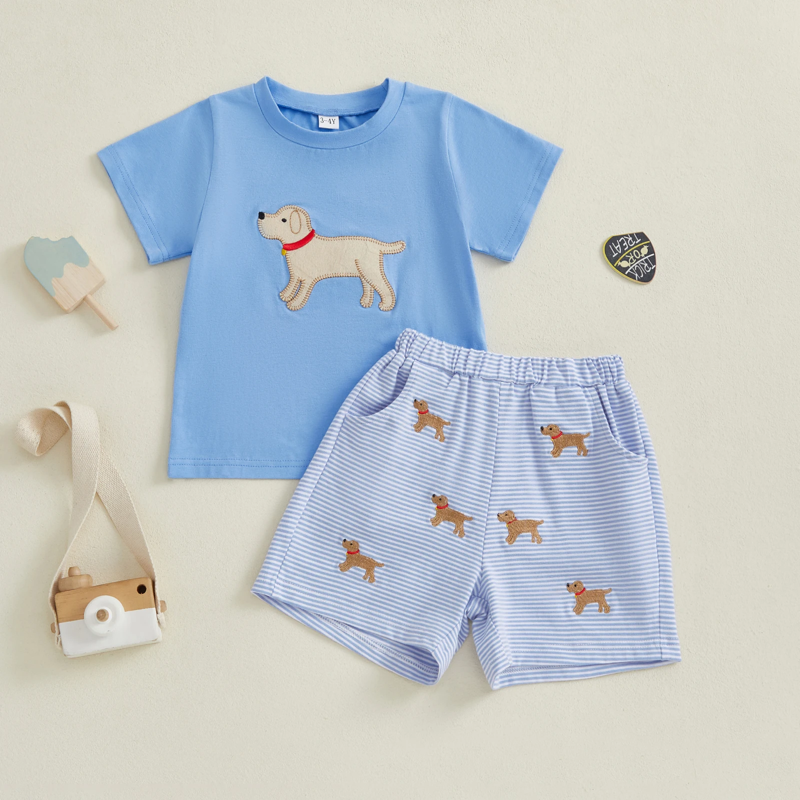 

Милый комплект одежды для маленьких мальчиков с футболкой с вышивкой динозавра и камуфляжными шортами с эластичным поясом и карманами