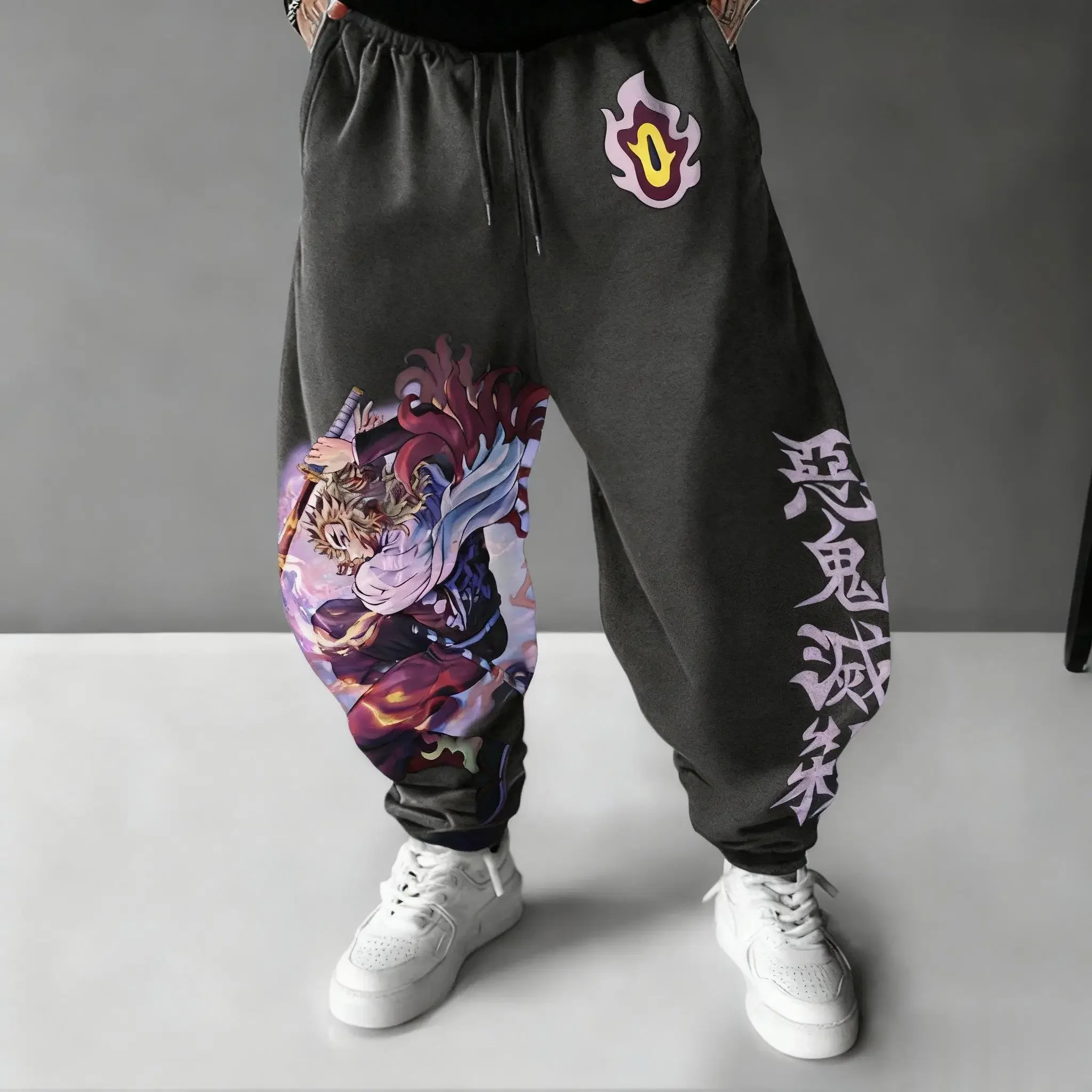 2025 الشتاء الخريف شيطان القاتل أنيمي الجرافيك طباعة ركض السراويل الرجال النساء Sweatpants عادية الهيب هوب بنطلون Y2k الشارع الشهير