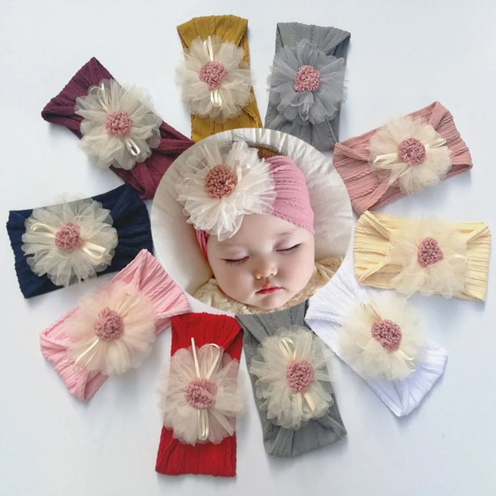 Mesh Flower Headband Soft Stretchy Jacquard Elastic Baby Headband Knot Garland Hair Accessory Girl Children Toddler