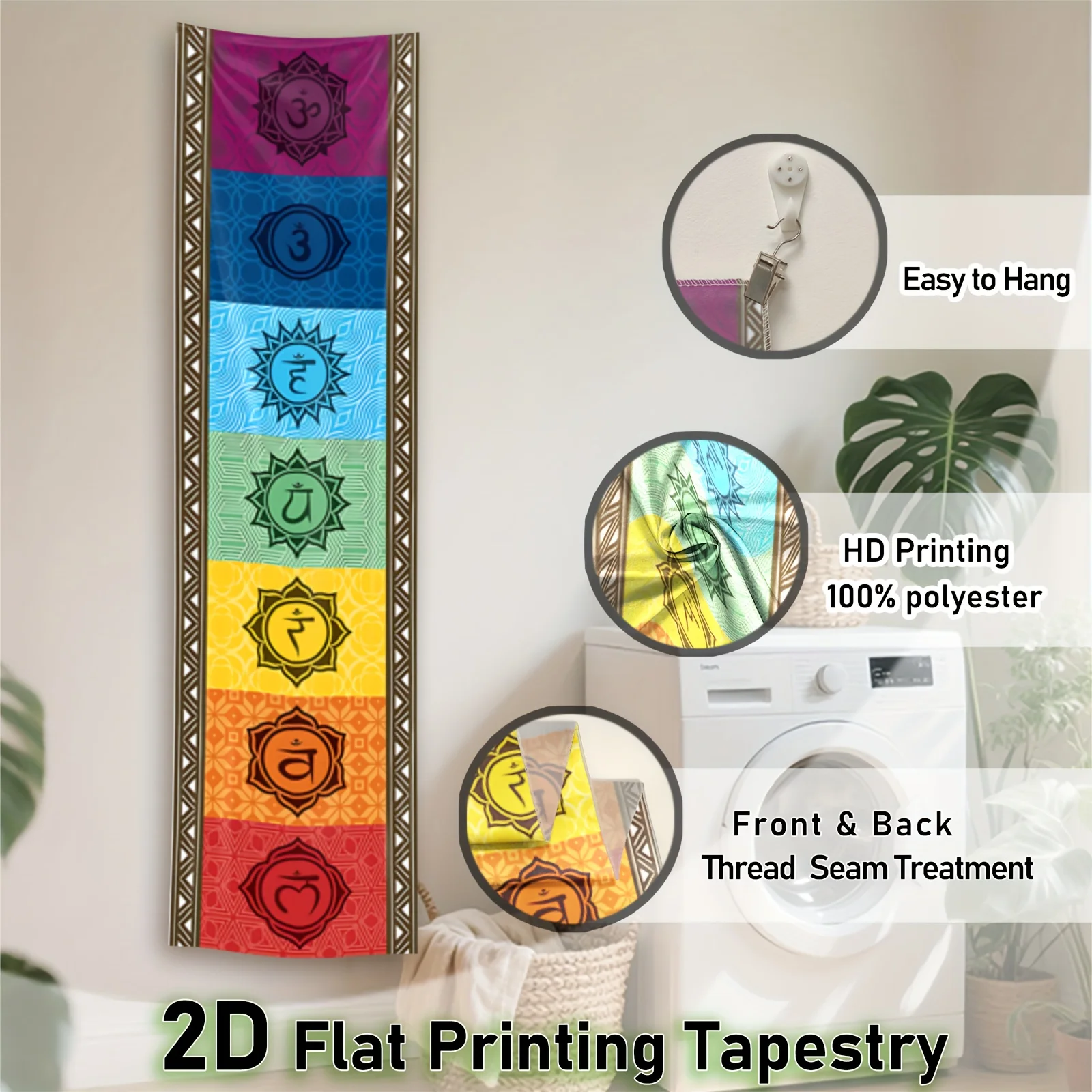 Tapestry for Bedroom Tapestry Clearance 2D Flat Print Tapestry - Seven Chakras Symbol Pattern Tapestry | Bohemian Mandala Design