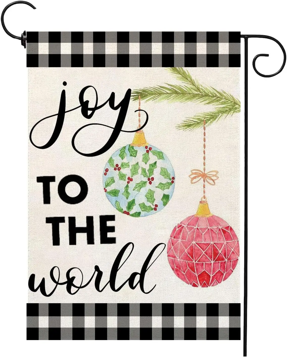 Christmas Garden Flag Joy To The World Burlap 12 x 18 Inch Vertical Double Sided Xmas Winter Vacation Decorations Buffalo Plaid