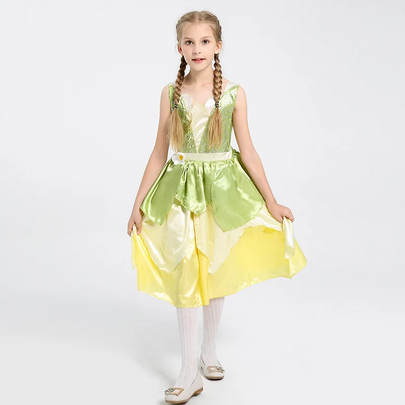 Tiana Costume Girl Dress Up Princess Girls Cosplay Role Playing Party Costumes Children Sleeveless Carnival Princess Halloween