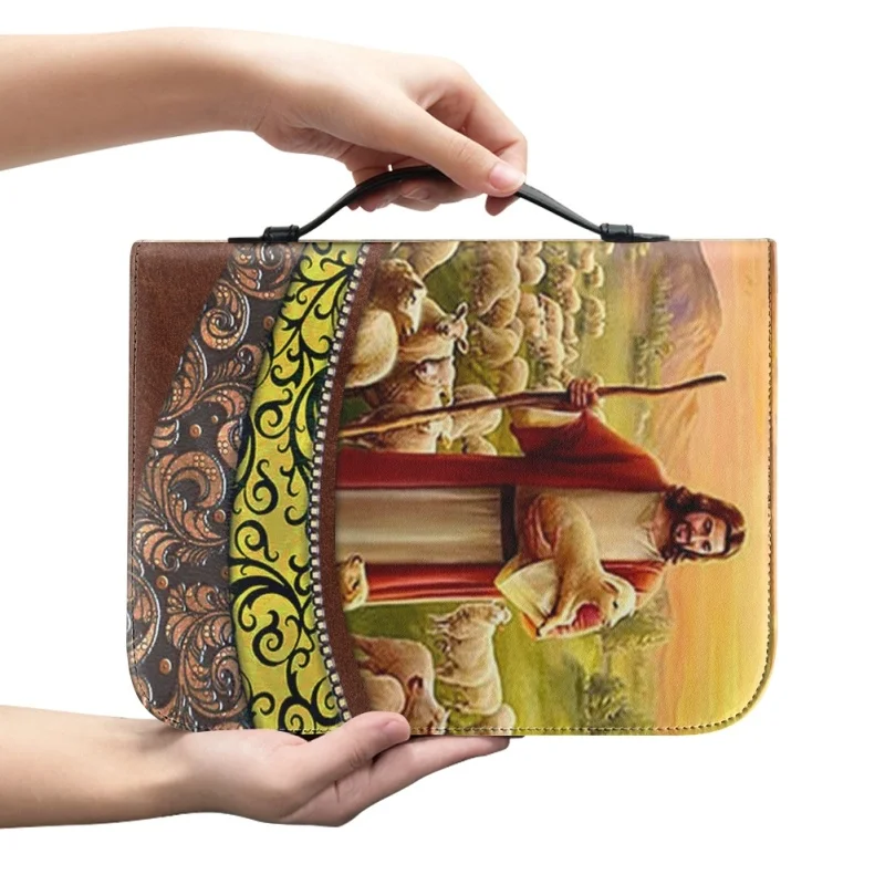 Terlaris The Lord Is My Shepherd tas penyimpan buku tas tangan wanita desain silang Alkitab kulit dicetak unik untuk wanita