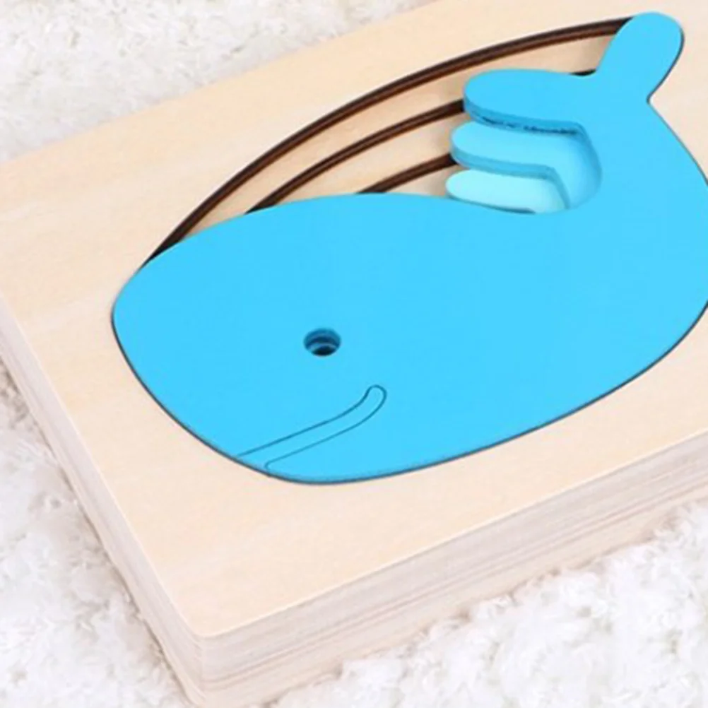 

Wooden Multi-Layered Animal Puzzles Cartoon Blue Gradient Whale 3D Jigsaw Cognitive Activity Educational for Kids