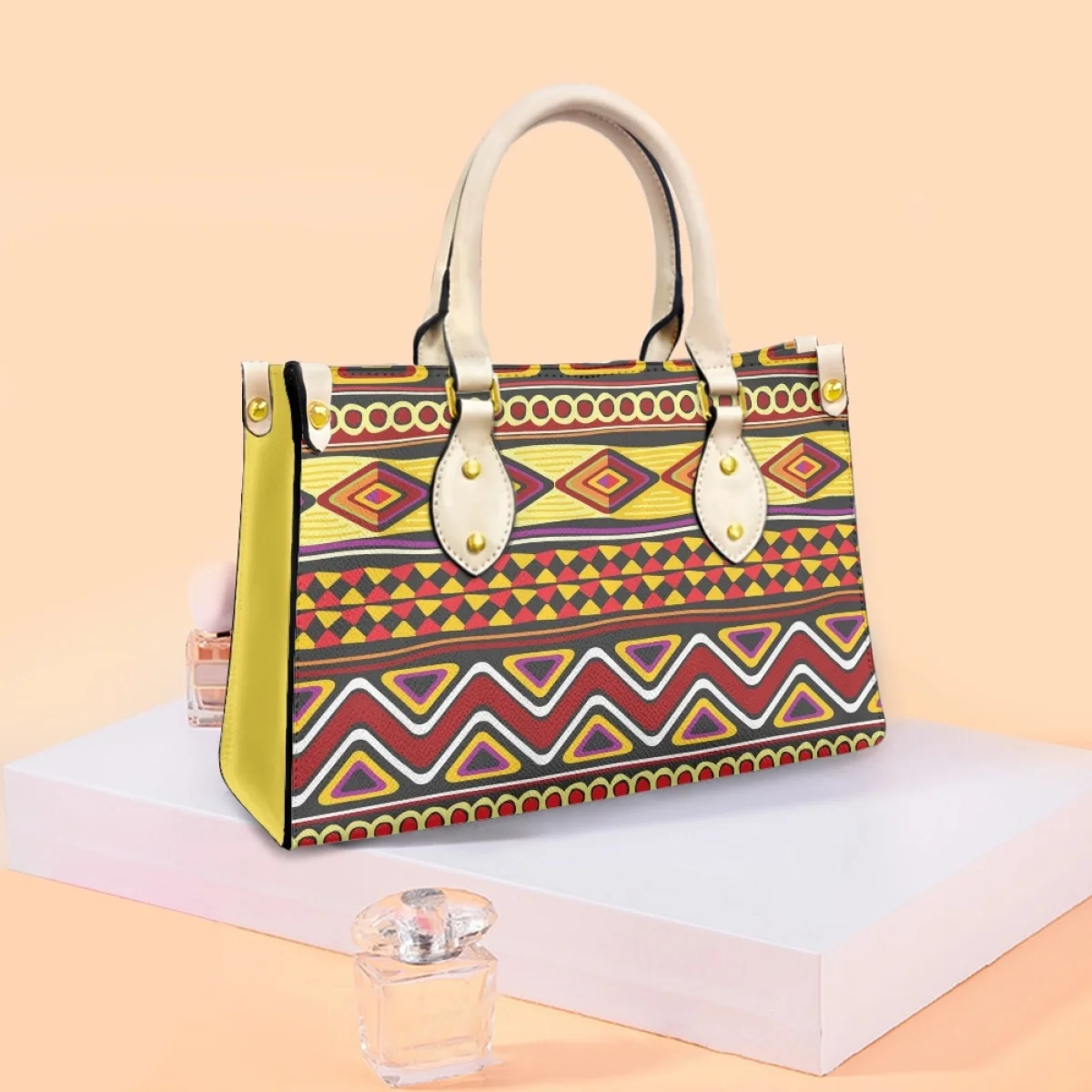 FORUDESIGNS Stylish Women's Retro Bags Aztec Tribal Geometric Colorful Handbags Lunch Bag Fashionable Ladies Hand Bag Luxe