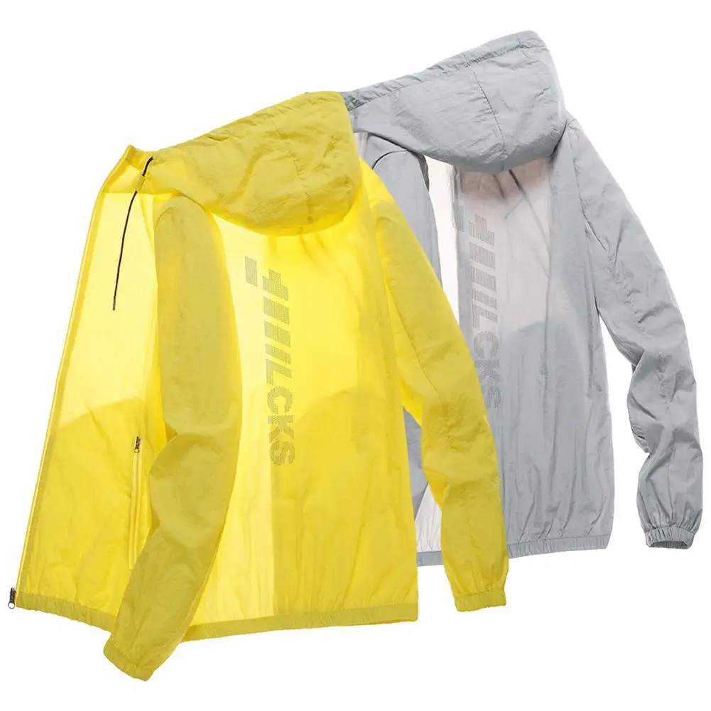 Chaqueta cortavientos con capucha y bolsillos de manga larga para hombre, abrigo ultrafino para el sol, chaqueta para acampar y correr de verano