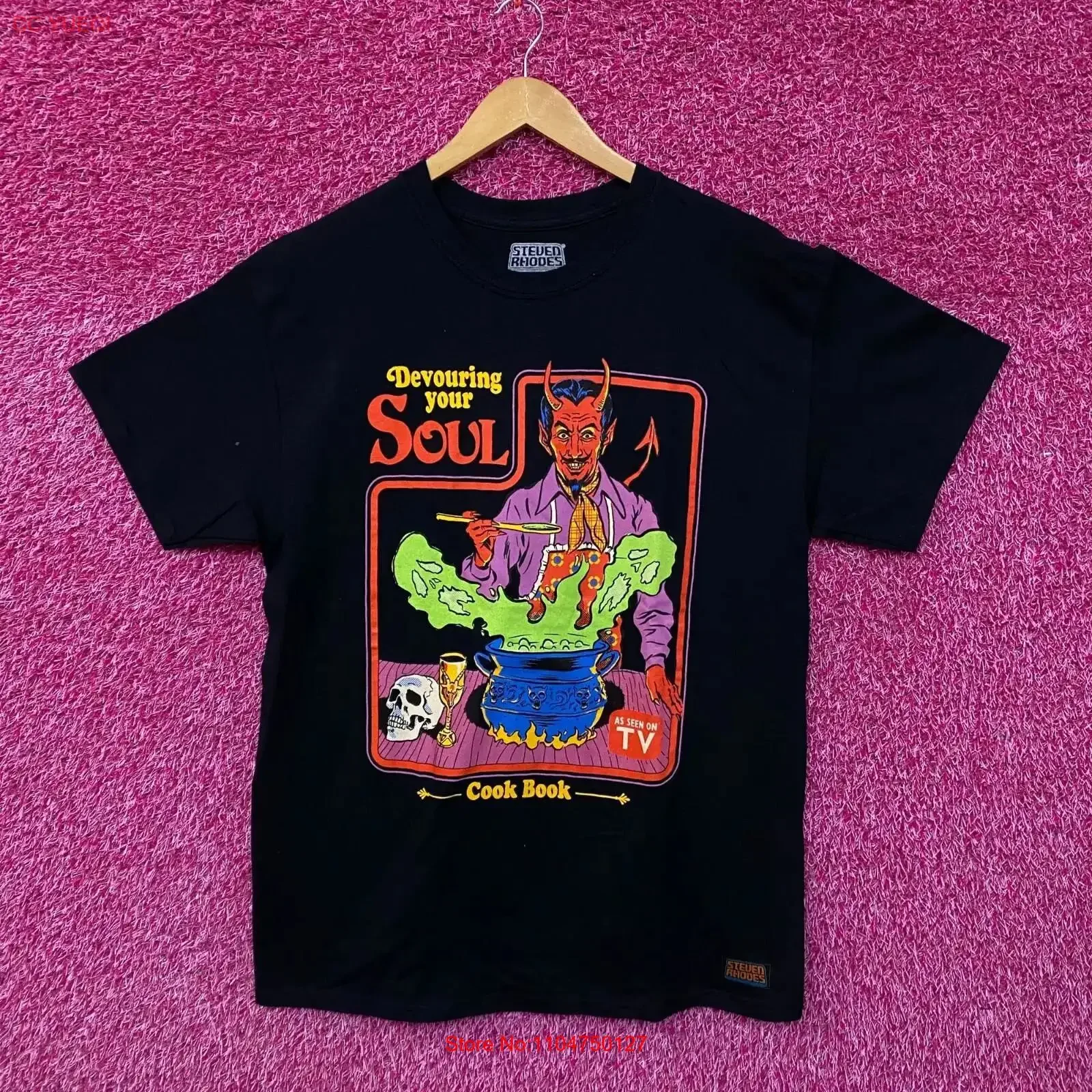 Steven Rhodes Devouring Your Soul Devils Cook Book T Shirt L vintage Washed Top For Everyday Wear Stylish Comfortable homme