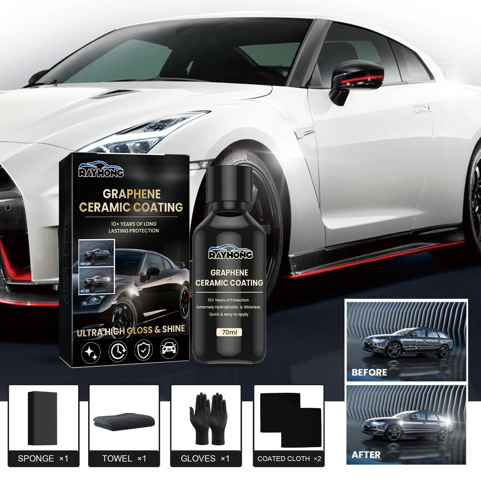 20H Advanced Graphene Ceramic Coating for Cars Ceramic Car Detailing 10+ Years of Long Lasting Protection Ultra High Gloss