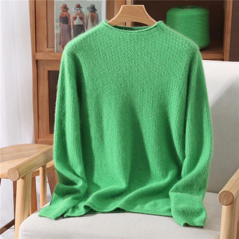 基本的な 100% ミンクカシミヤファッション O ネック無地セータープルオーバー長袖女性快適な優しいソフト服トップ