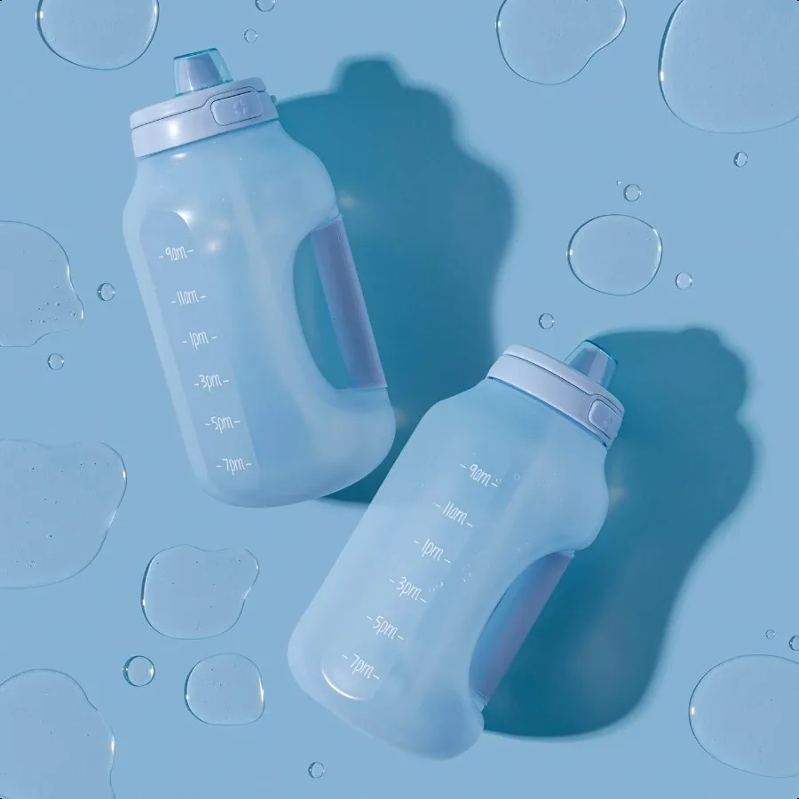 Hydra 64-Unzen-Halbgalonen-Wasserkrug mit Griff und motivierenden Zeitmarkierungen für die tägliche Hydratation, wiederverwendbare Wasserflasche aus Kunststoff