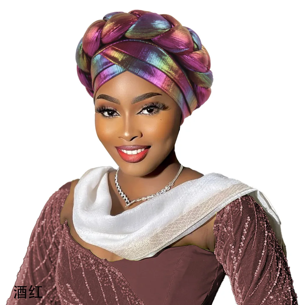 

2025 Caps Cross Ready to Wear Wedding Bonnet Arab Head Wraps African Women Braid Turbans Auto Gele Headties Head Wrap Headgear