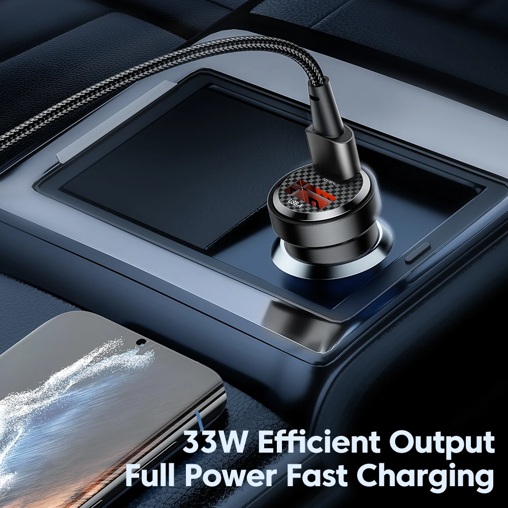 Toocki 33W USB Type C Dual-Port Car Charger PD QC Fast Charging Phone Charger for iPhone 17 16 Samsung Cigarette Lighter Adapter