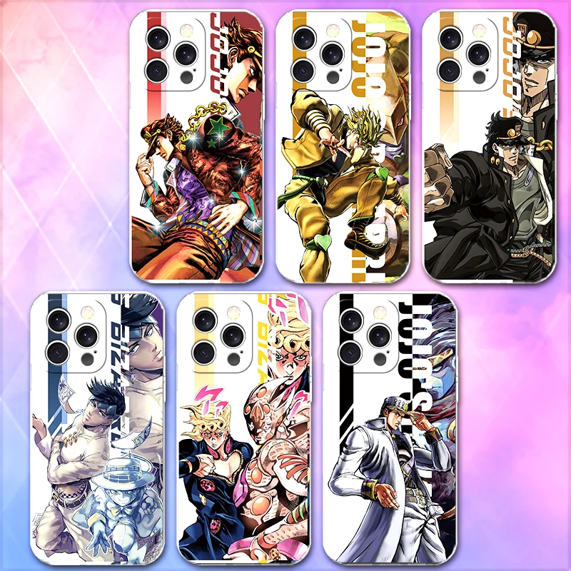 Funda de Teléfono Suave con Diseño de Anime JoJo's Adventure para iPhone 16 17 Air 14 Plus 15 Pro Max 16E 17E 13 Mini 12 11 XS 7 8 SE con Patrón en la Parte Posterior