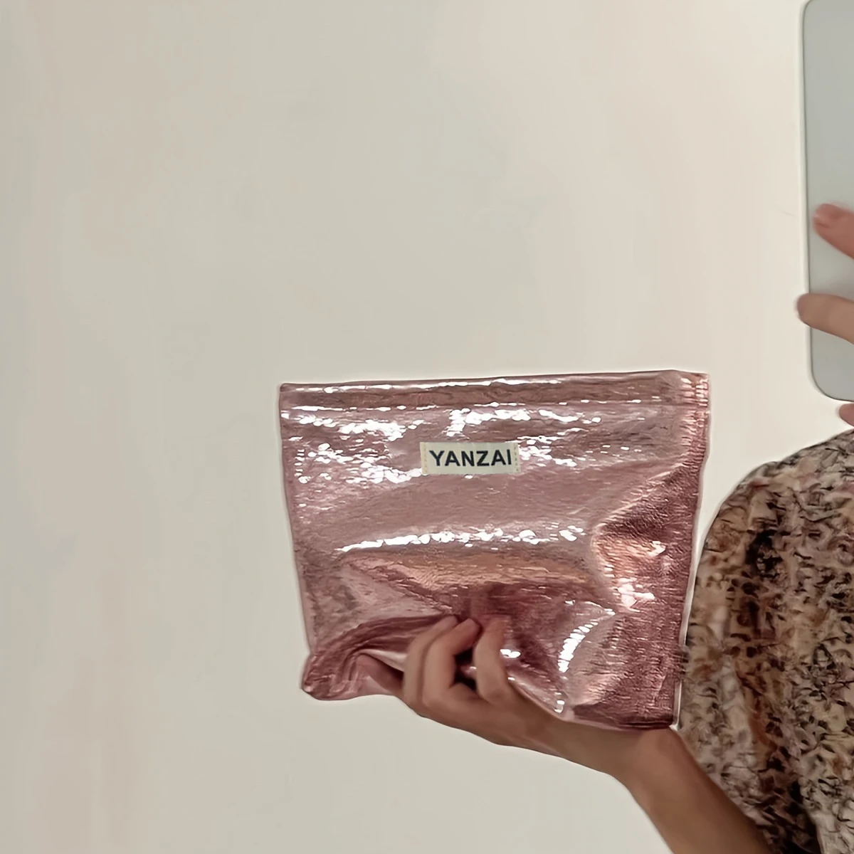 YANZAI borsa per il trucco con paillettes lucide nuova borsa per cosmetici in argento Champagne articoli da toeletta in tinta unita borsa per la