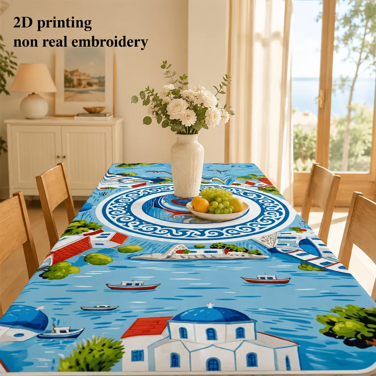 1pc Greek coastal tablecloth - blue and white maritime, nautical and Greek patternsxzj