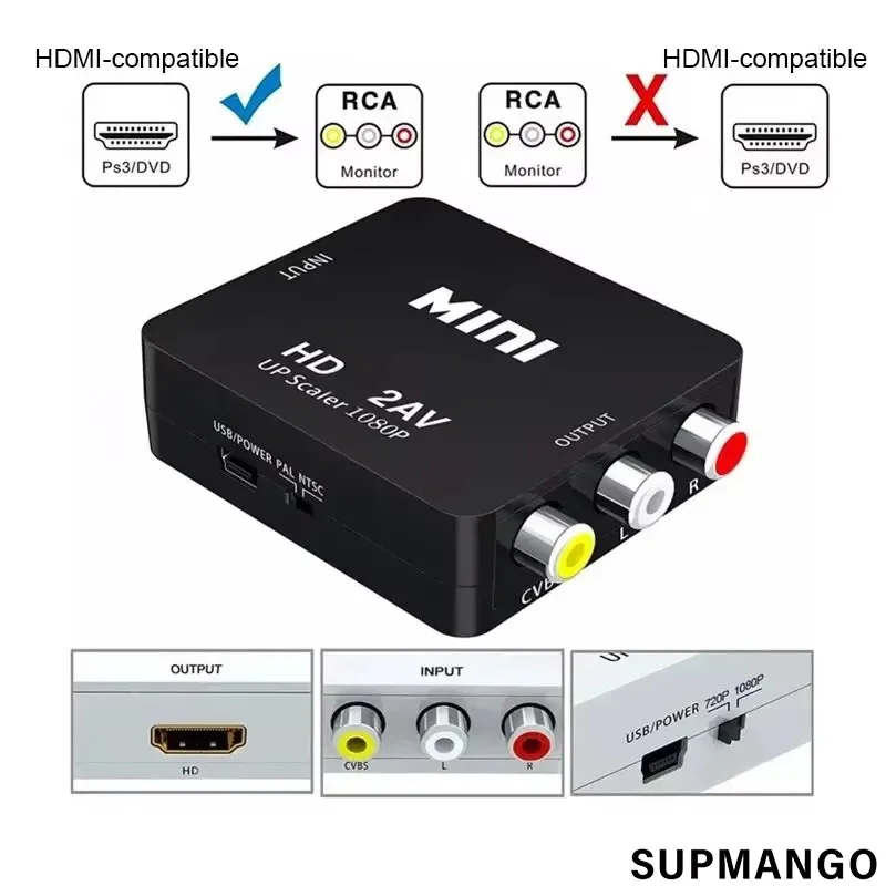 HDMI-compatible To AV RCA Adapter Converter MINI Box RCA AV CVSB LR Video Composite AV Scaler Converter For PC HDTV Projector