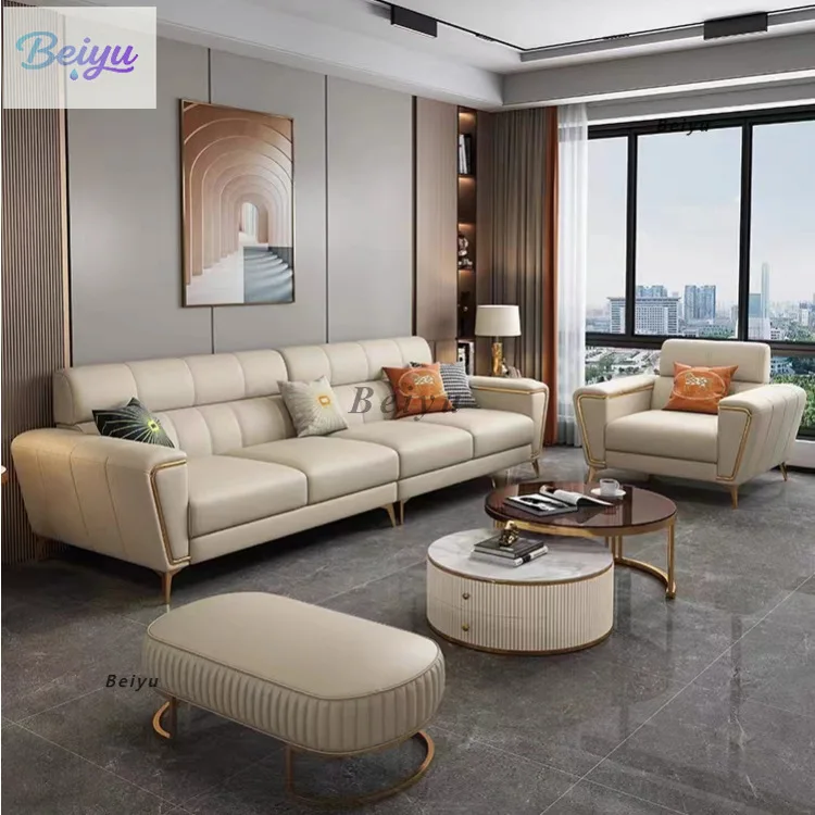 

New living room light luxury leather sofa modern simple small apartment first layer cowhide straight row combination four-person