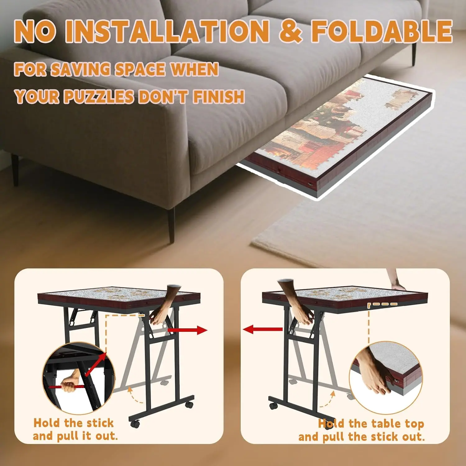 Folding Jigsaw Puzzle Table 1500 Pcs with 5 Angles, Drawers, Cover, Wheels Wooden Frame, 5 Adjustable Angles