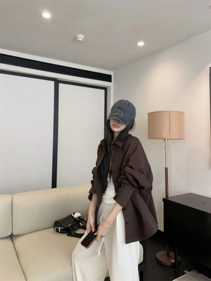 

Женская рубашка свободного кроя с длинными рукавами Kumikumi Pure Color, весенняя, стройнящая, омолаживающая, шикарная, в американском стиле, повседневная